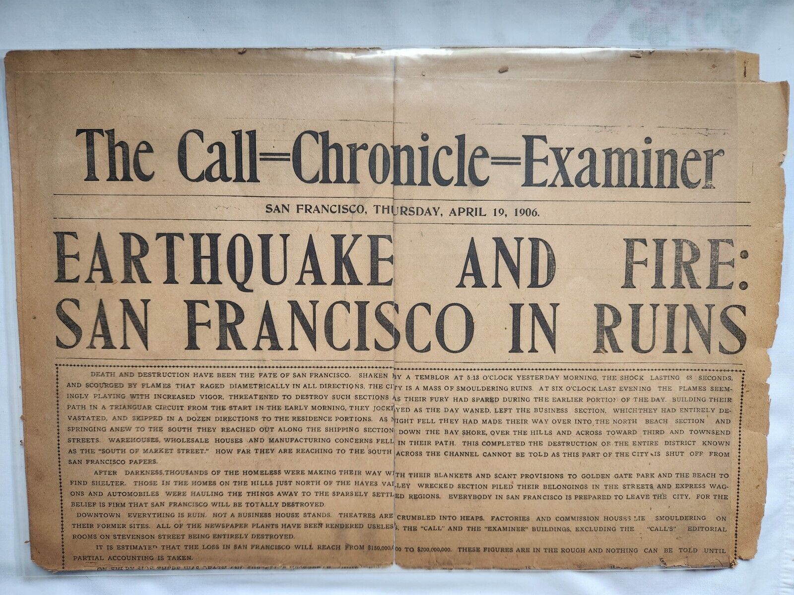 San Francisco The Call - Chronicle - Examiner Earthquake Edition April 19, 1906