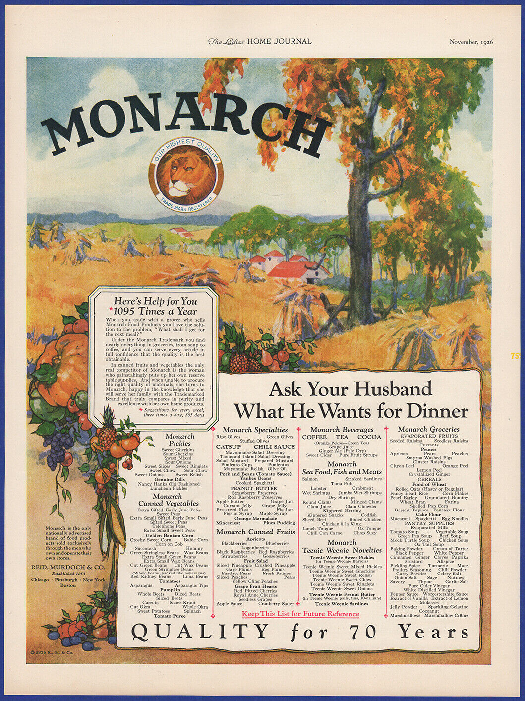 Vintage 1926 MONARCH Foods Ketchup Tea Coffee Kitchen Ephemera 1920\'s Print Ad