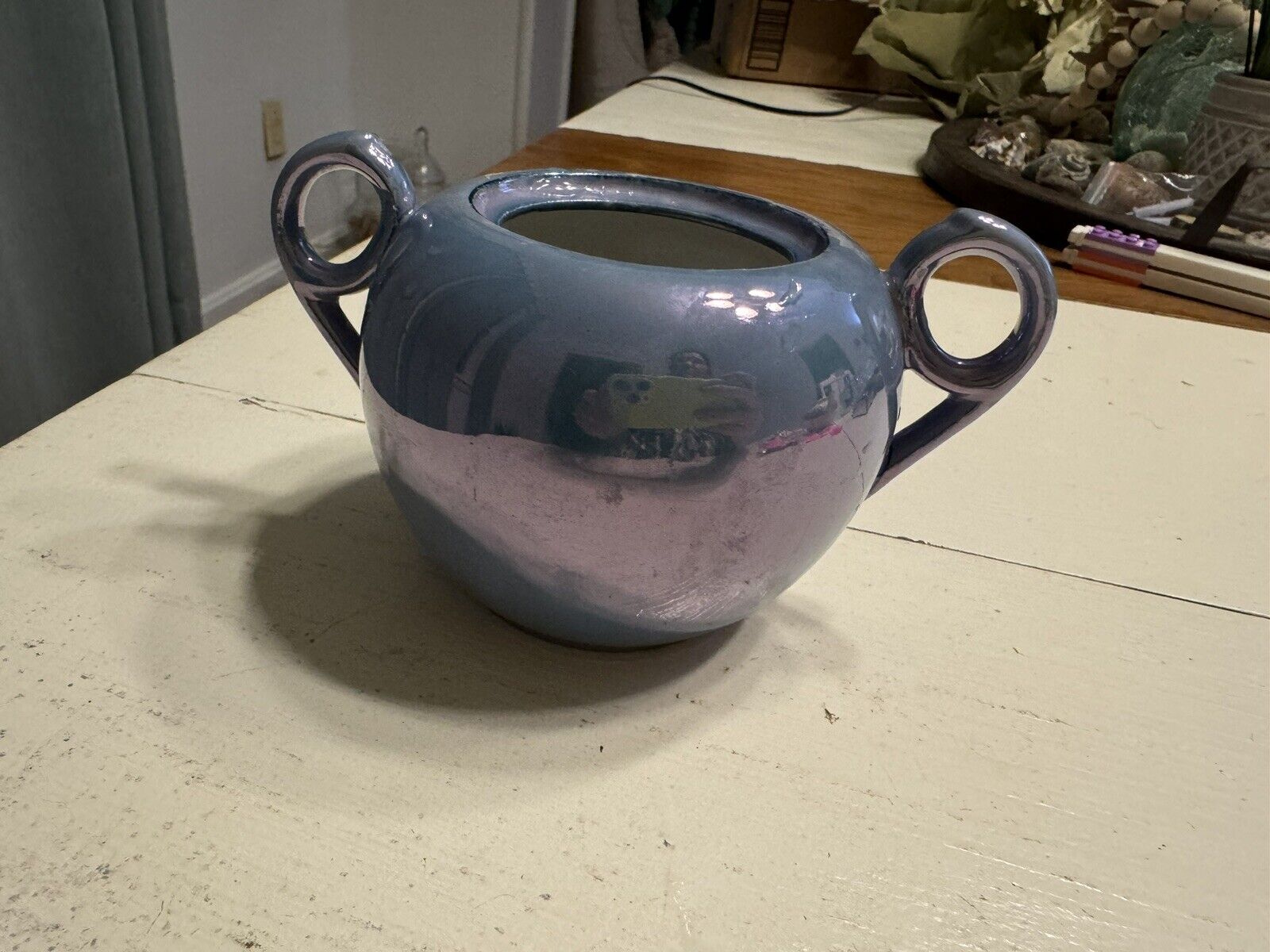 Japan Sugar Bowl - Blue Peach Lusterware Porcelain