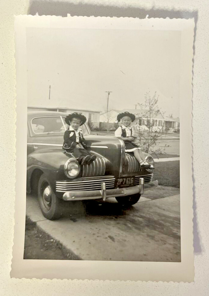 Photograph Antique Adorable Children Dressed as Cowboys on a Car