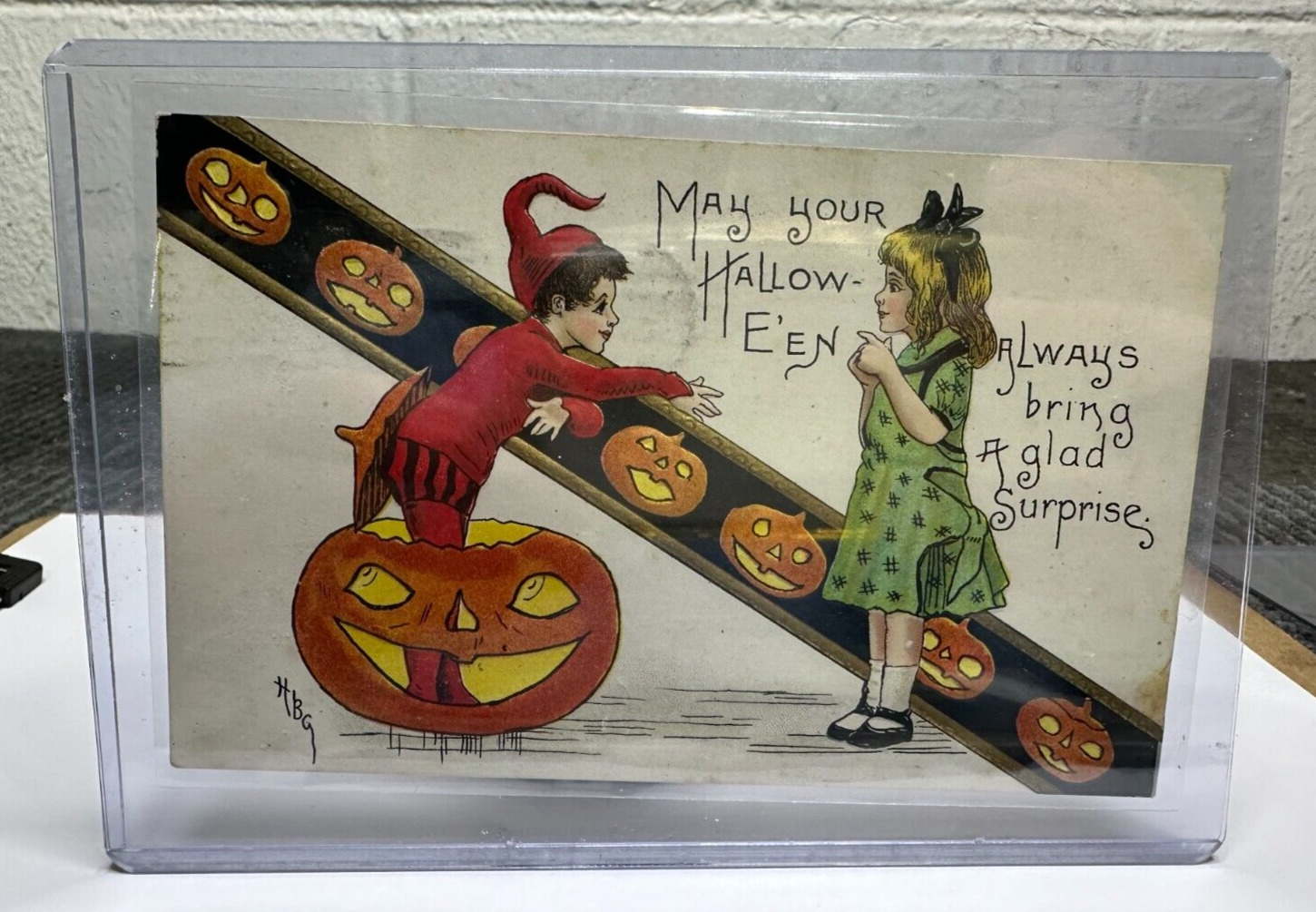 Antique HB Griggs Halloween Postcard Devil Boy in Pumpkin 2262 Postmark 1910