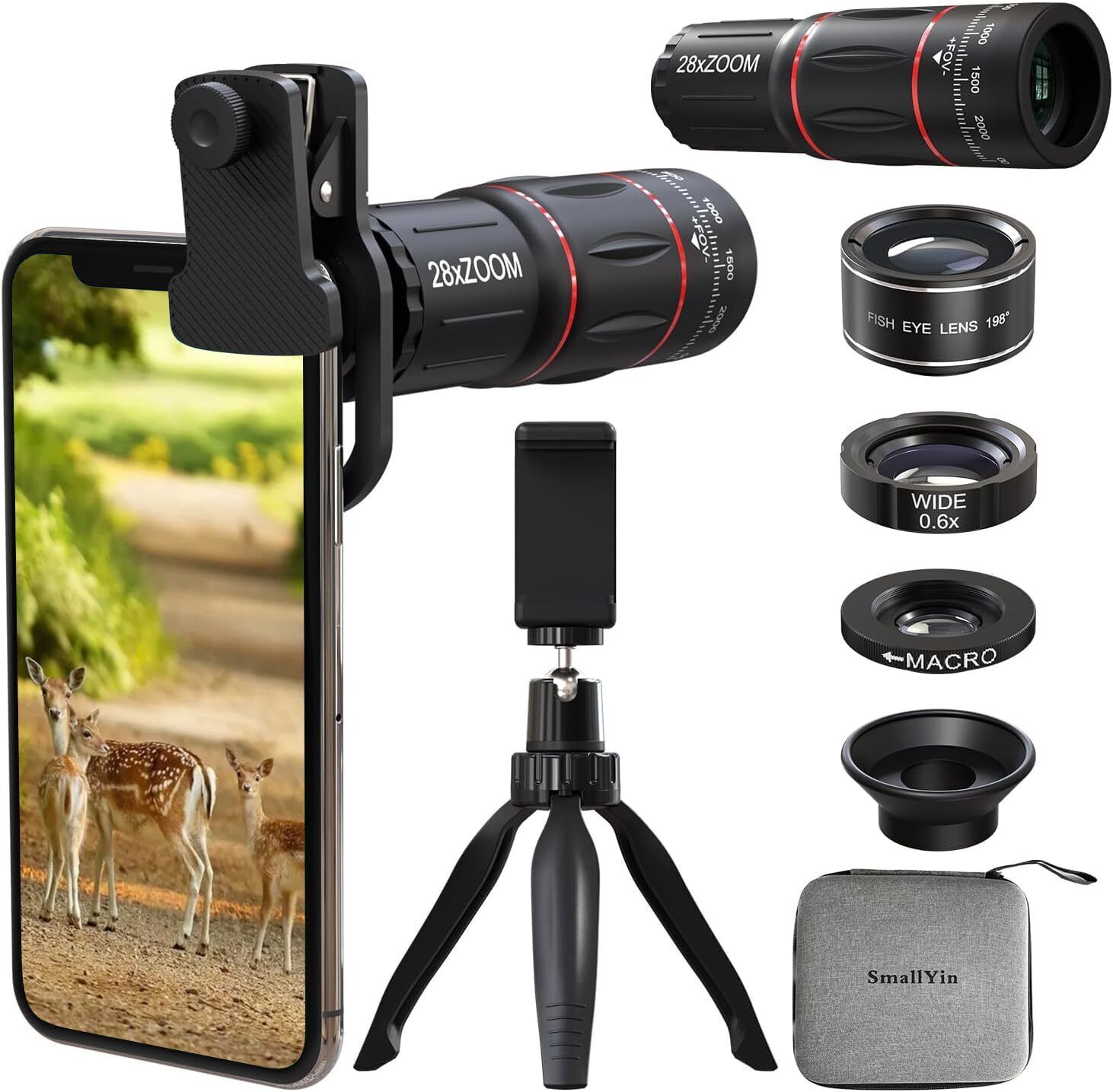 Smallyin 4 In1 Smartphone Camera Lens With 28X Telephoto Triple Lens Kit W28-41
