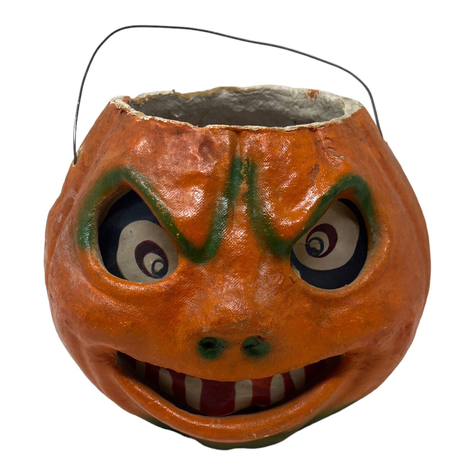 Vintage 1930\'s 1940\'s Original Paper Mache Halloween Pumpkin Head JOL  Large 6”