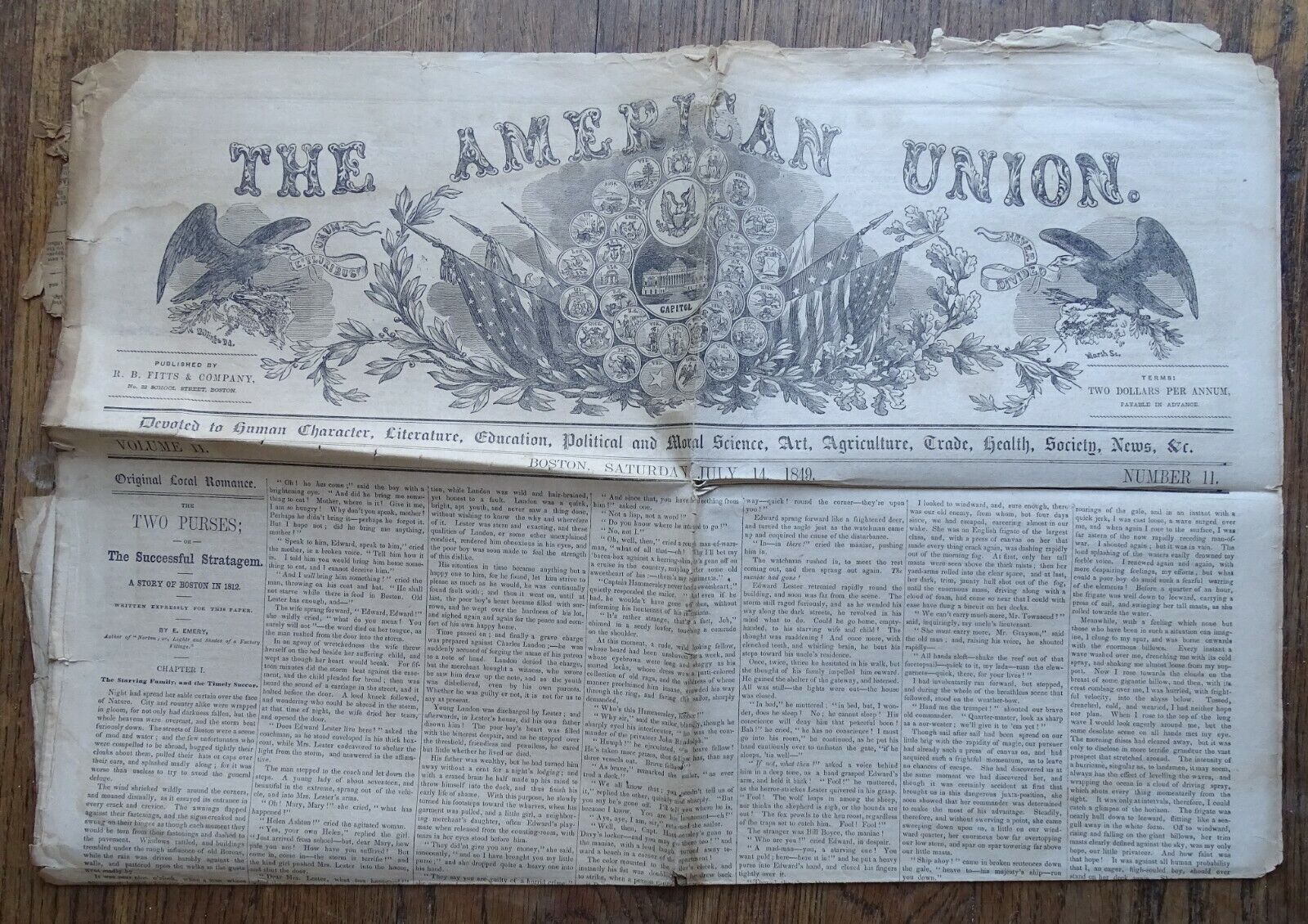 The American Union July 14 1849 Boston Newspaper
