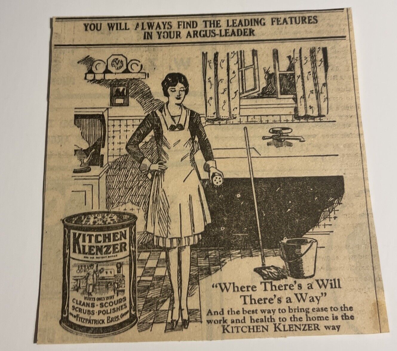 1928 Kitchen Kleanzer Print Ad Sioux Falls Argus Leader Ephemera Cleaning #166