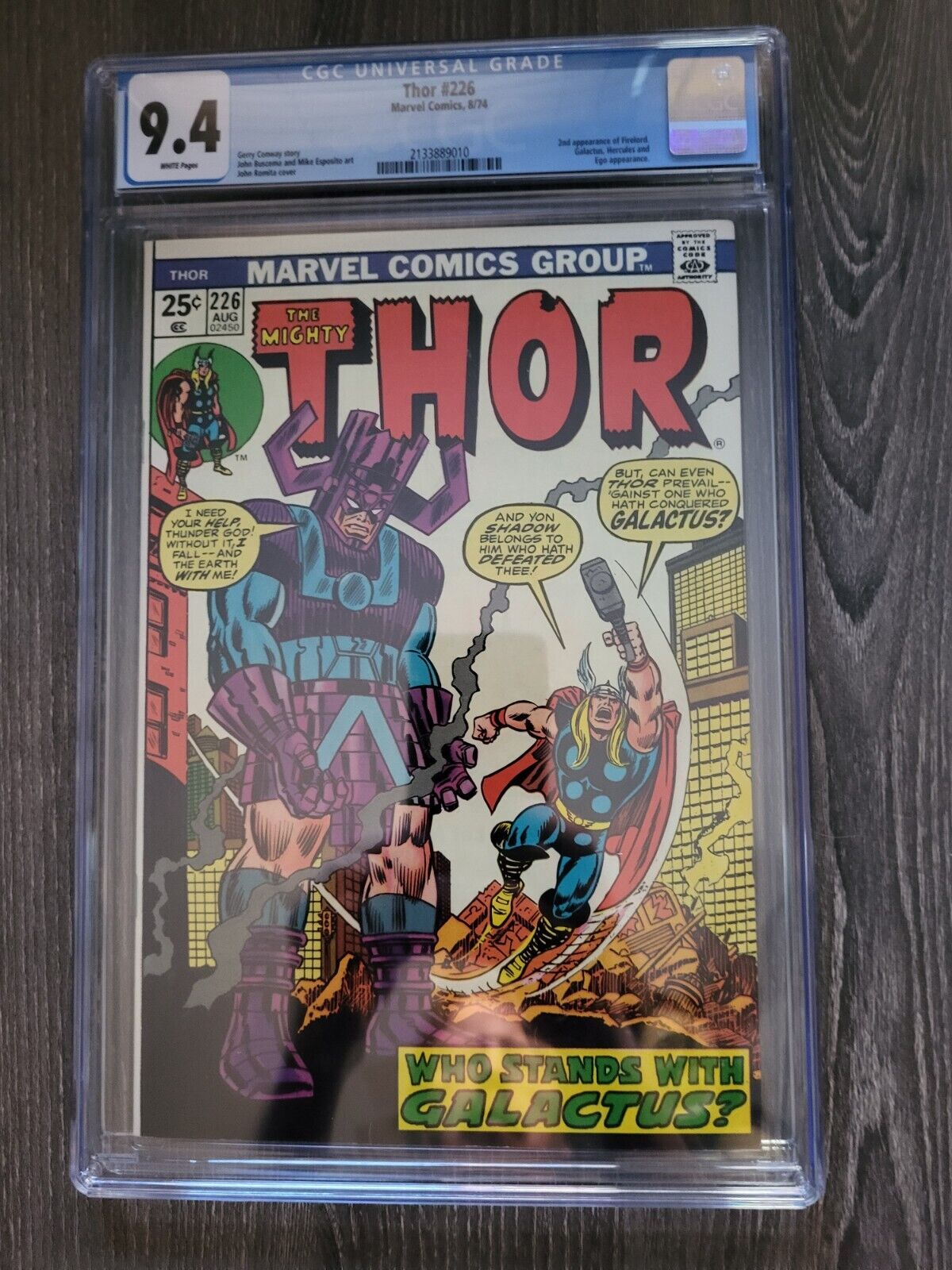 Marvel Comics Thor 226 CGC Graded 9.4 White pages  2nd Appearance Firelord