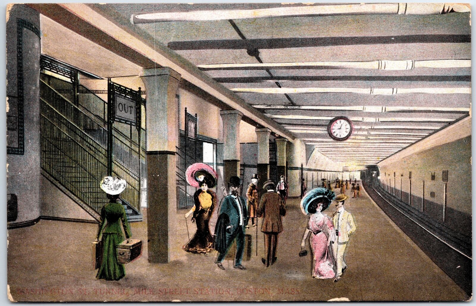 VINTAGE POSTCARD THE TUNNEL AT MILK STREET STATION BOSTON MASS POSTED 1909