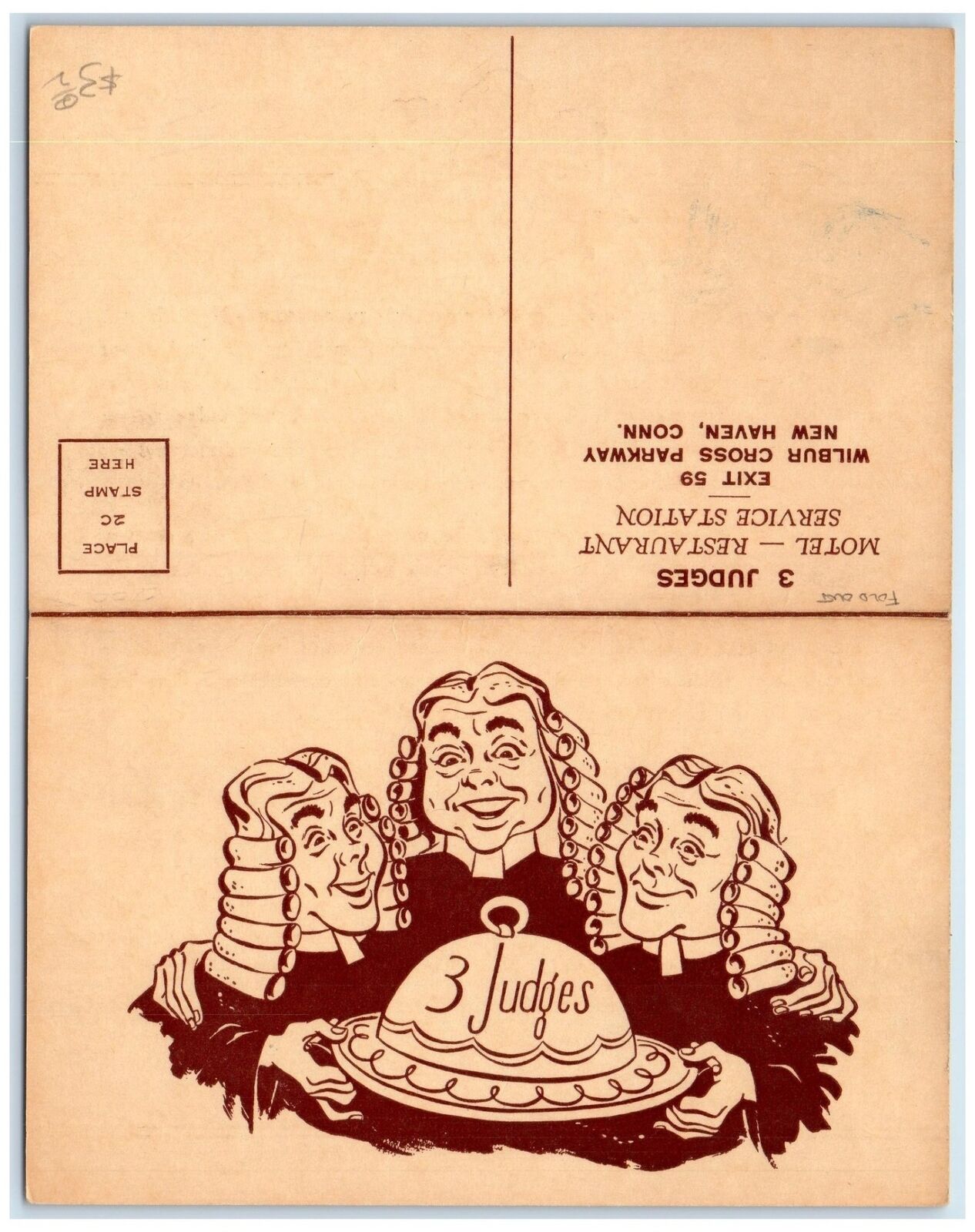 c1910s 3 Judges Motel Restaurant Advertisement New Haven Connecticut CT Postcard