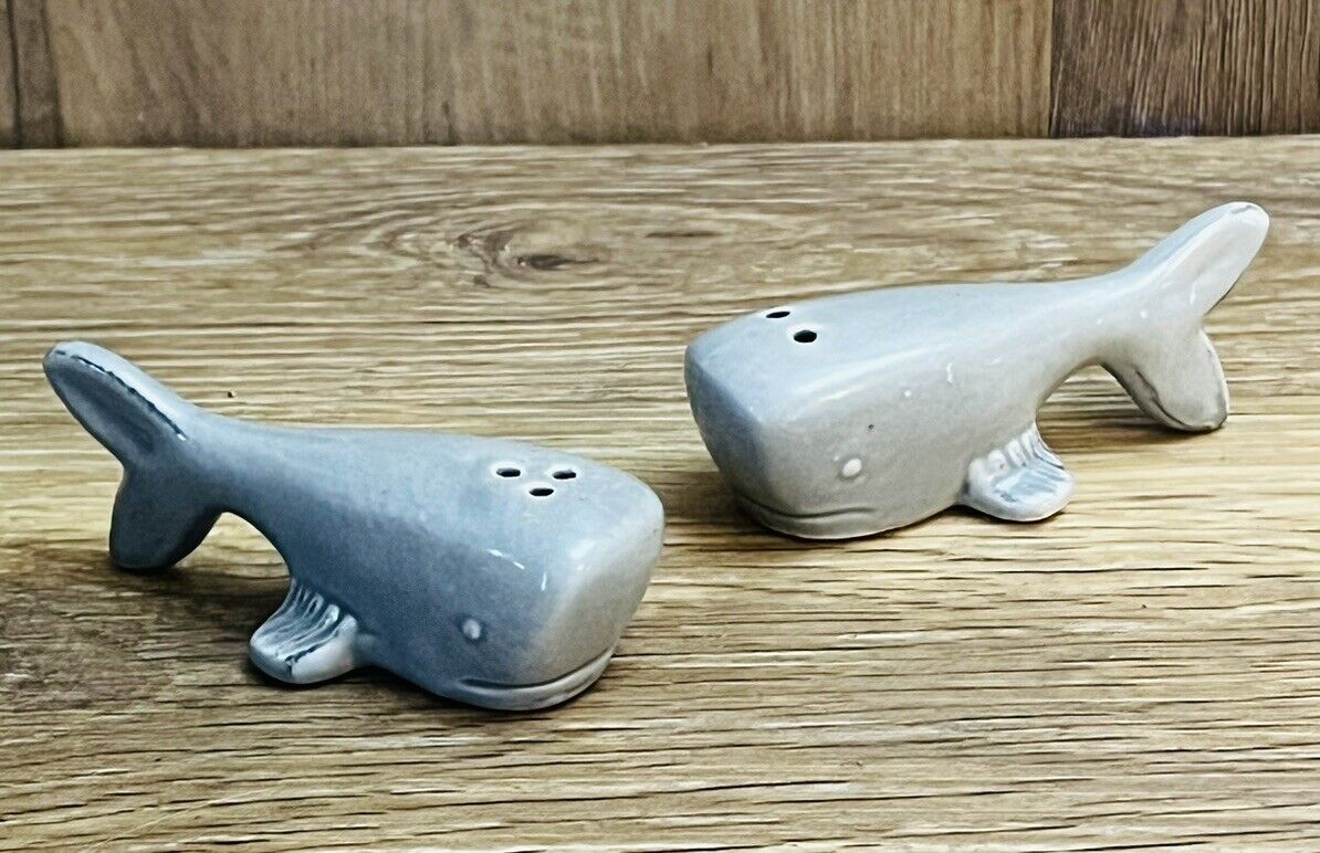 Vintage Gray Whale Salt and Pepper Shaker Set Sperm Whales