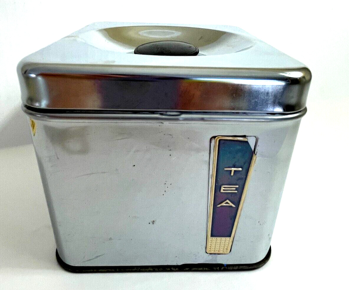 Vintage Lincoln Beautyware Tea  Canister, Chrome, Square 5\