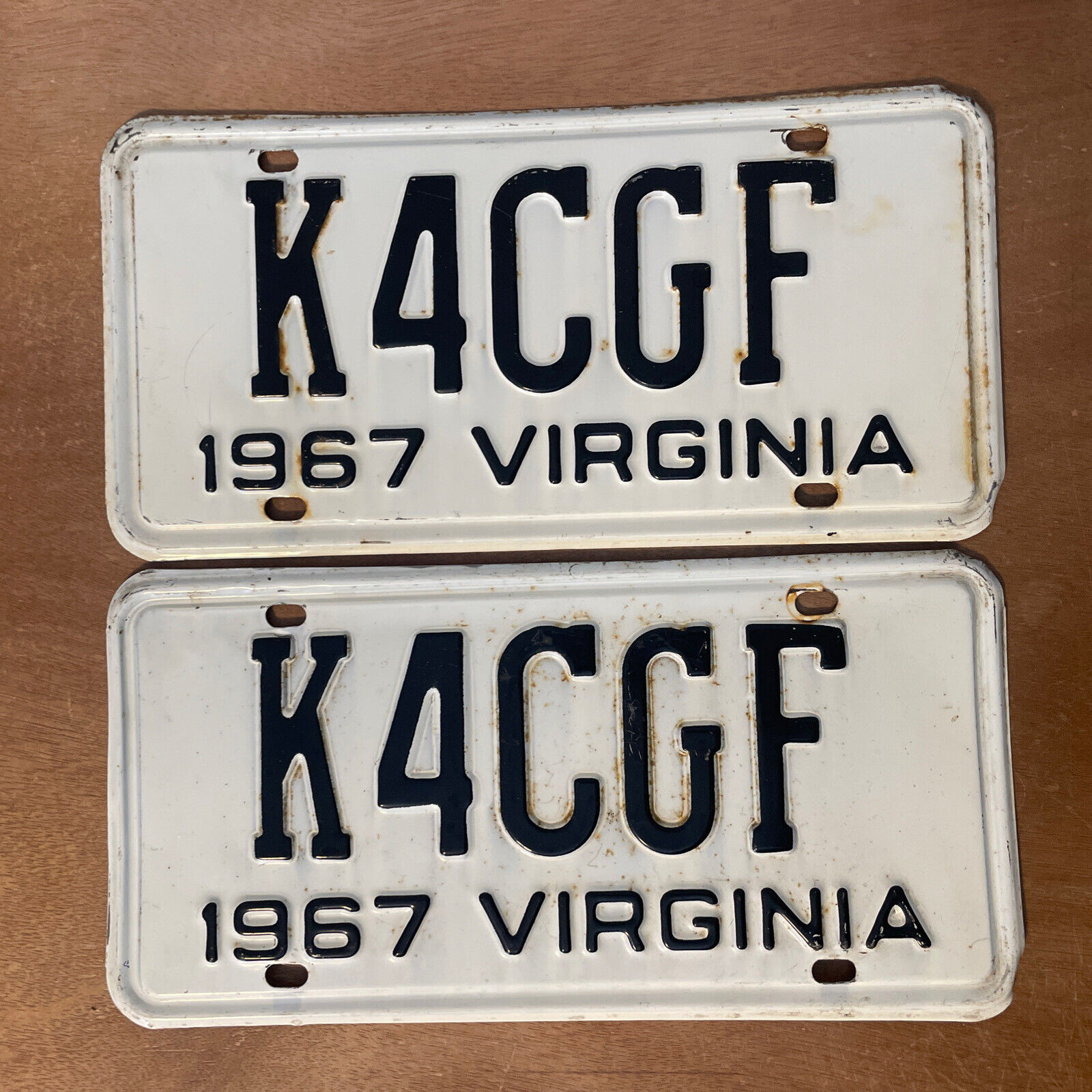 1967 Virginia License Plate Pair Amateur Radio # K4CGF
