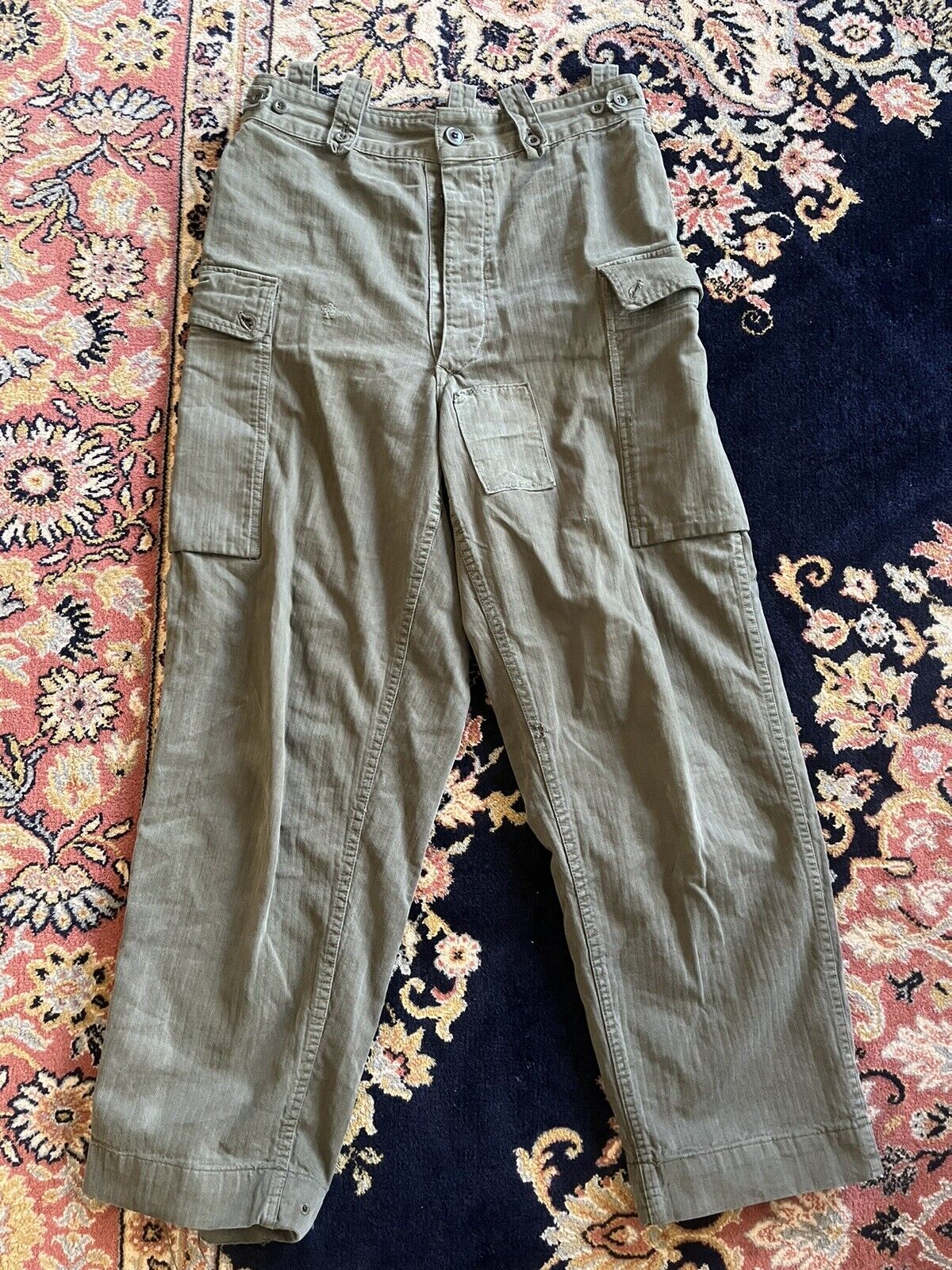 Vintage Military HBT Herringbone Korean War Cargo Pants Fits 30x30 J5