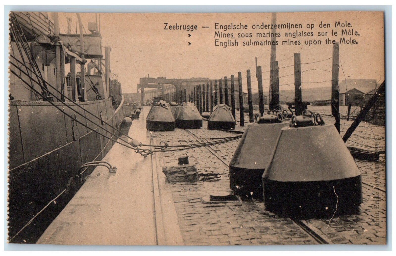 Zeebrugge Belgium Postcard English Submarines Mines Upon The Mole c1910 WW1
