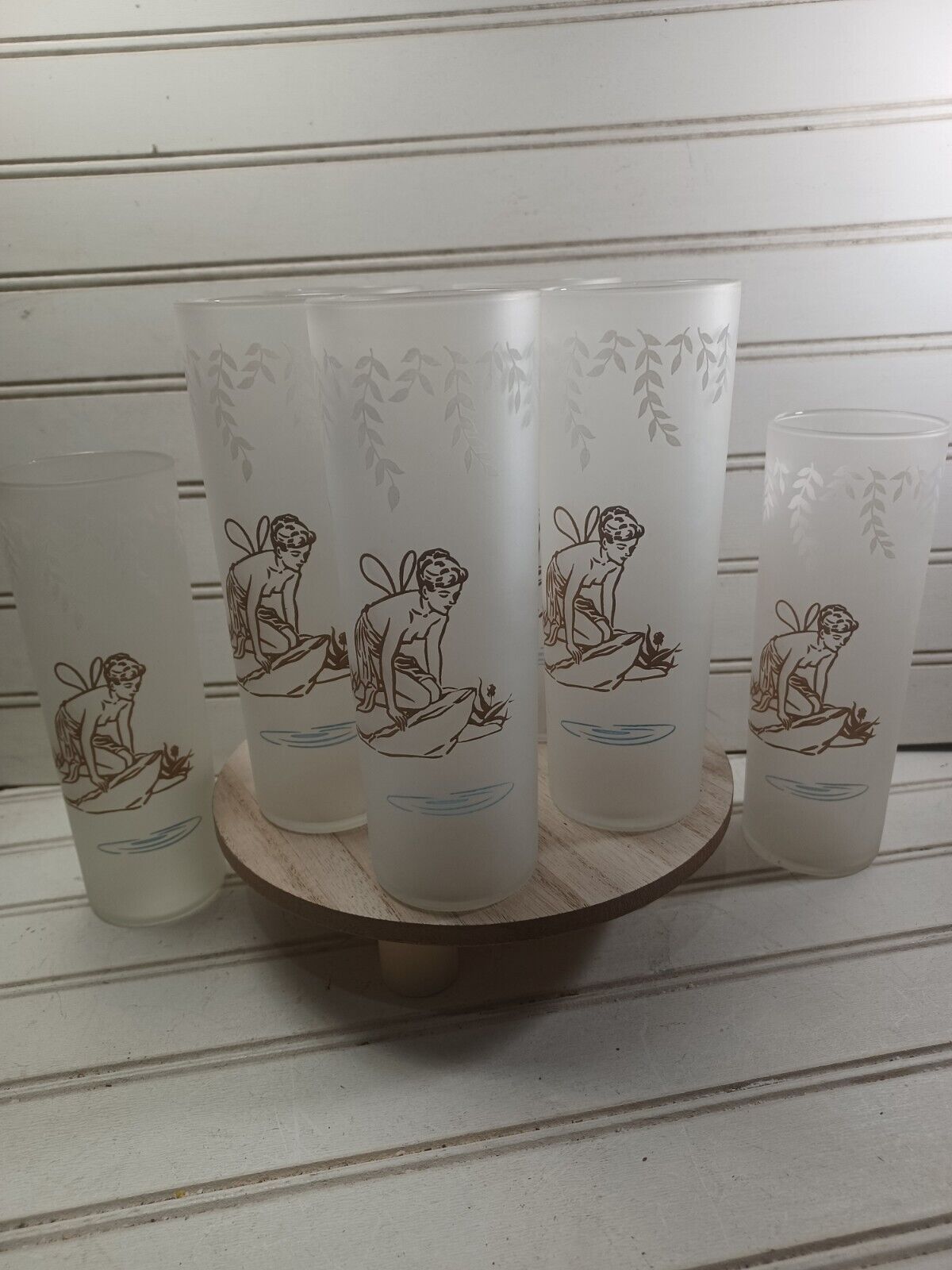Vintage 7 White Rock Soda Glass Libbey Gold Fairy Nymph Beautiful 1950s Tumblers