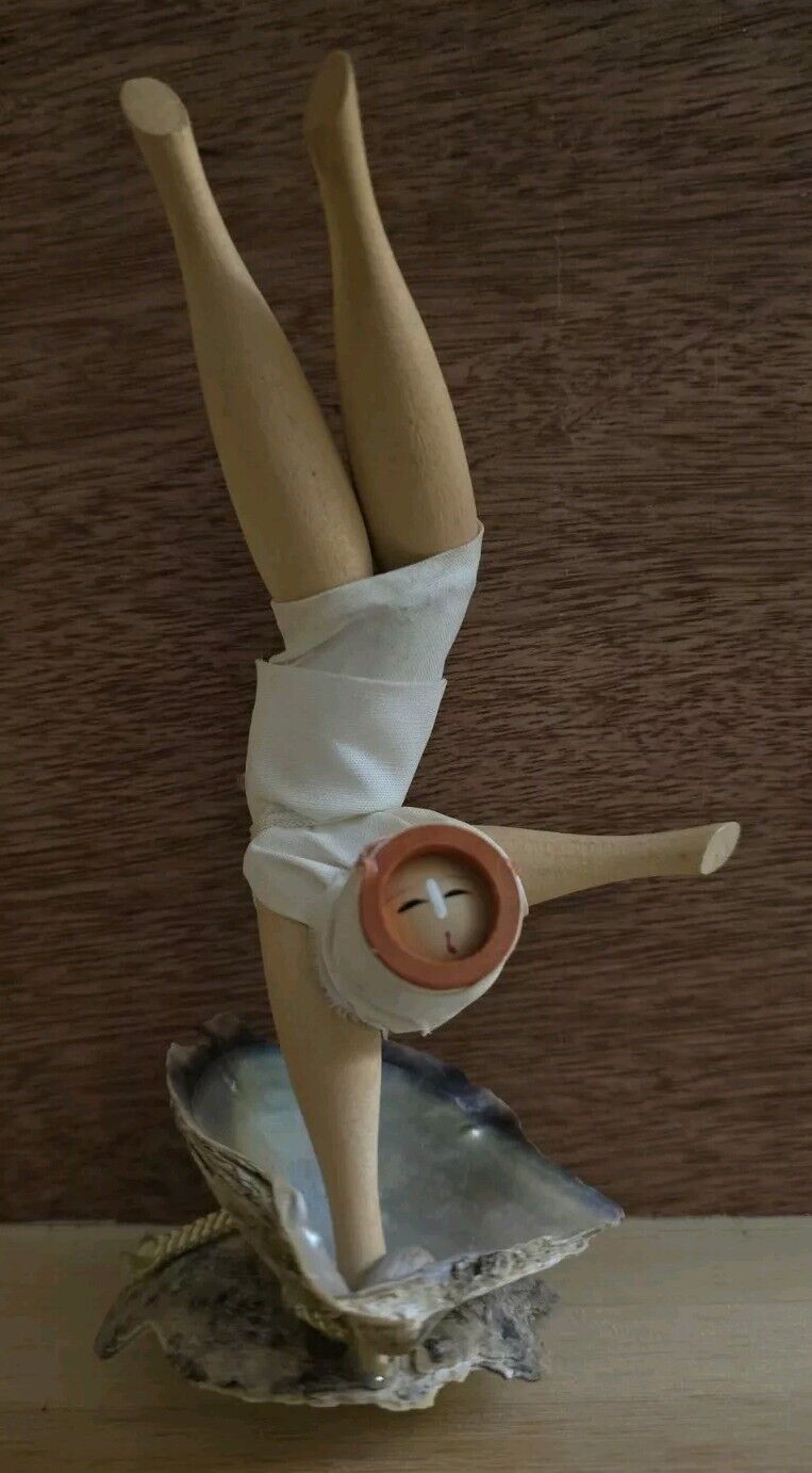 Kokeshi Wooden Doll Figure Showa on Shell Japanese...Free Shipping