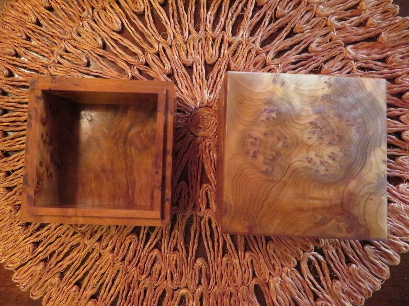 Exquisite Burl Maple Box, 2 level, two sections, one lid. California. 