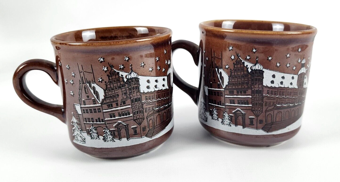 1991 Vintage Reiterlesmarkt Brown Christmas Coffee/Tea Mugs Set From Germany