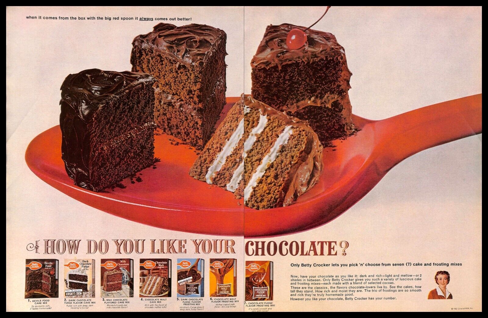 1962 Betty Crocker Chocolate Cake Mixes Vintage PRINT AD Baking Dessert
