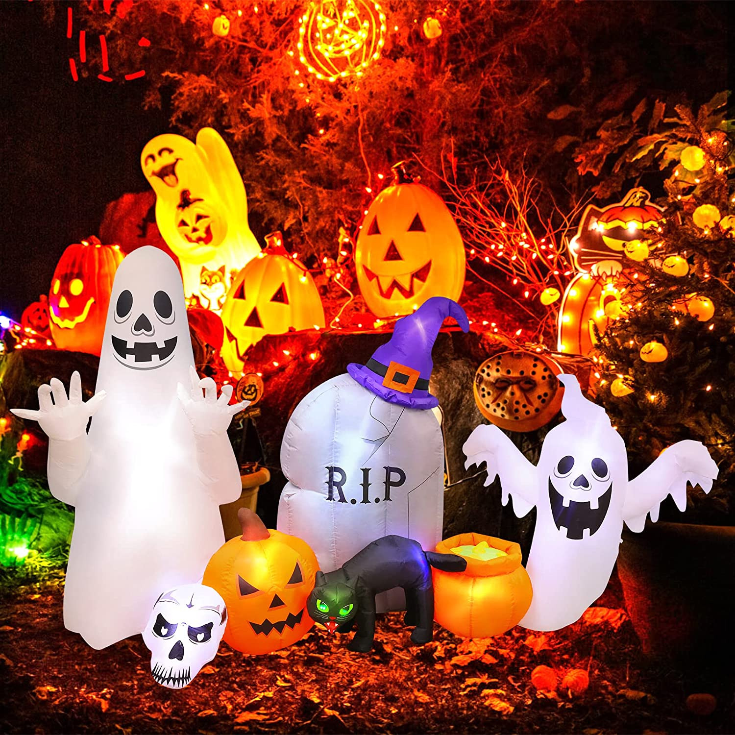 8FT Halloween Inflatables Decorations Ghost Cat Pumpkin Outdoor Halloween Decor 