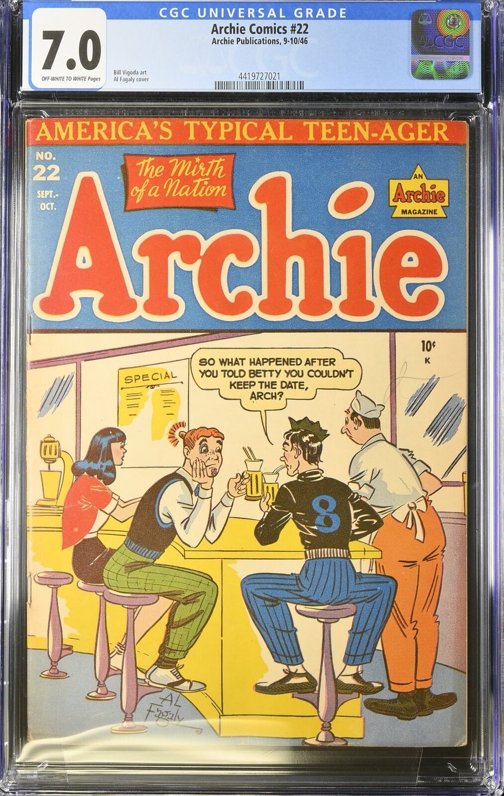 Archie Comics #22 CGC FN/VF 7.0 Jughead\'s Birthday Fagaly Cover Art 