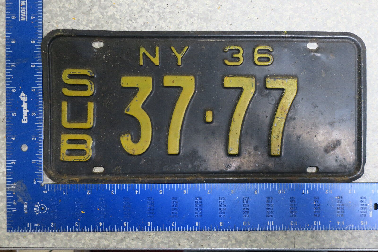 New York LIcense Plate 1936 36 Suburban Station Wagon Tag NY 37-77