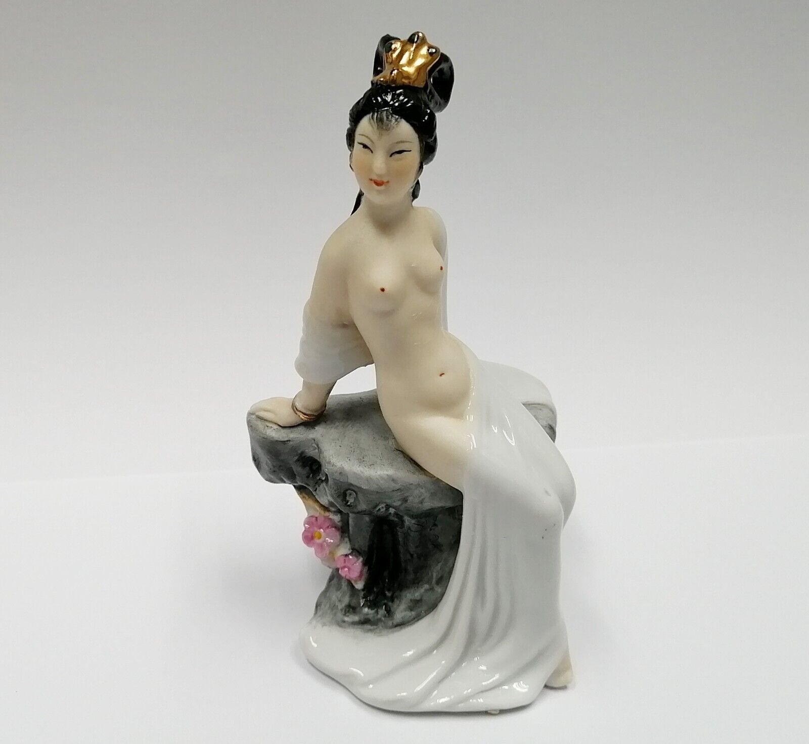 Vintage 1970s Tang Dynasty Nude Lady Sit On Stone Bench 5\