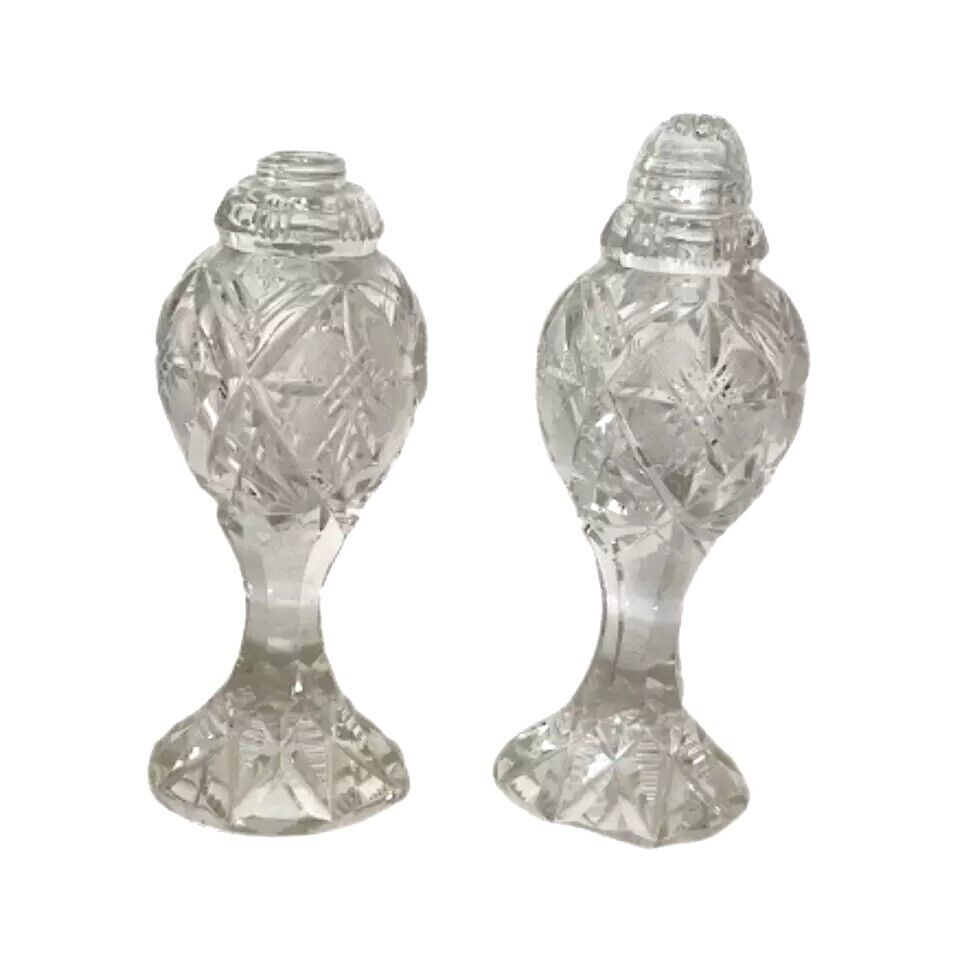 Vintage Large Crystal Cut Glass Salt and Pepper Shakers Made in East Germany 