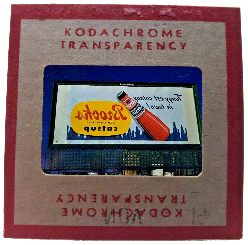 Kodachrome Red Border Slide | *1949* BROOK\'S CATSUP ORIGINAL Billboard Sign Ad