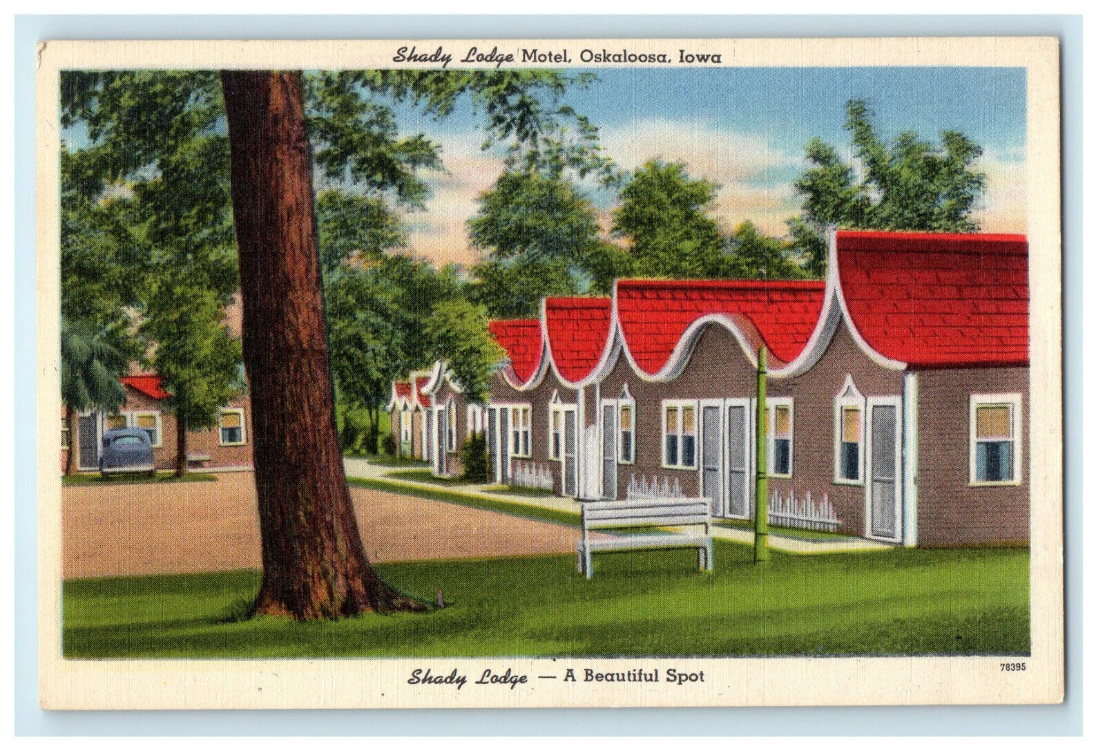 c1940s Beautiful Spot - Shady Lodge Motel, Oskaloosa Iowa IA Vintage Postcard