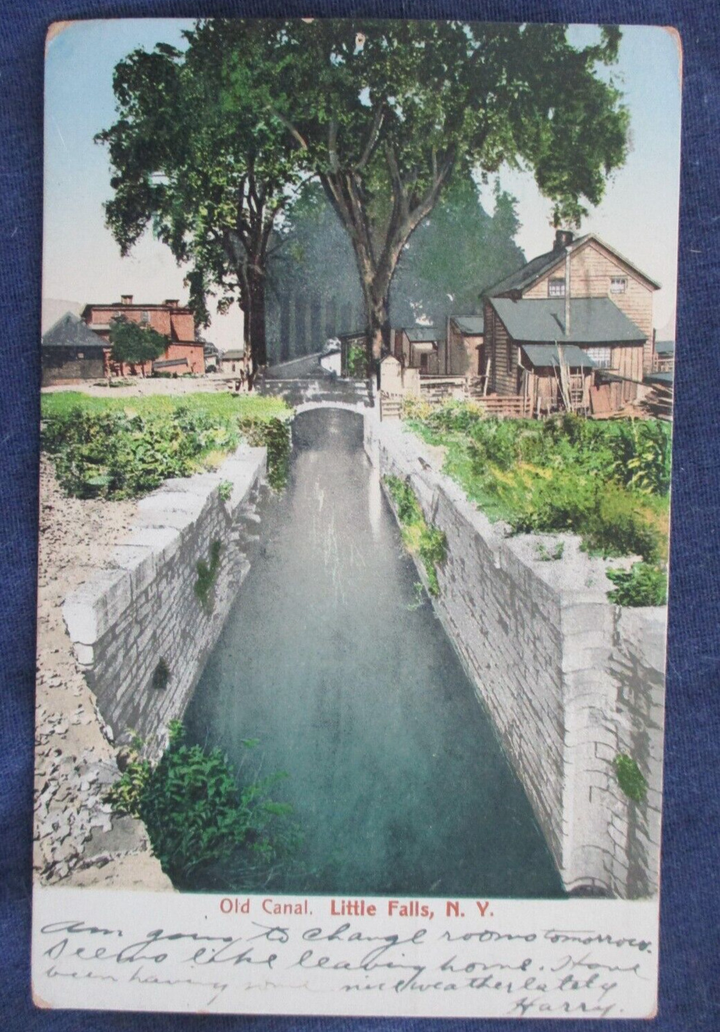 1908 Little Falls New York Old Canal Postcard & Flag Cancel