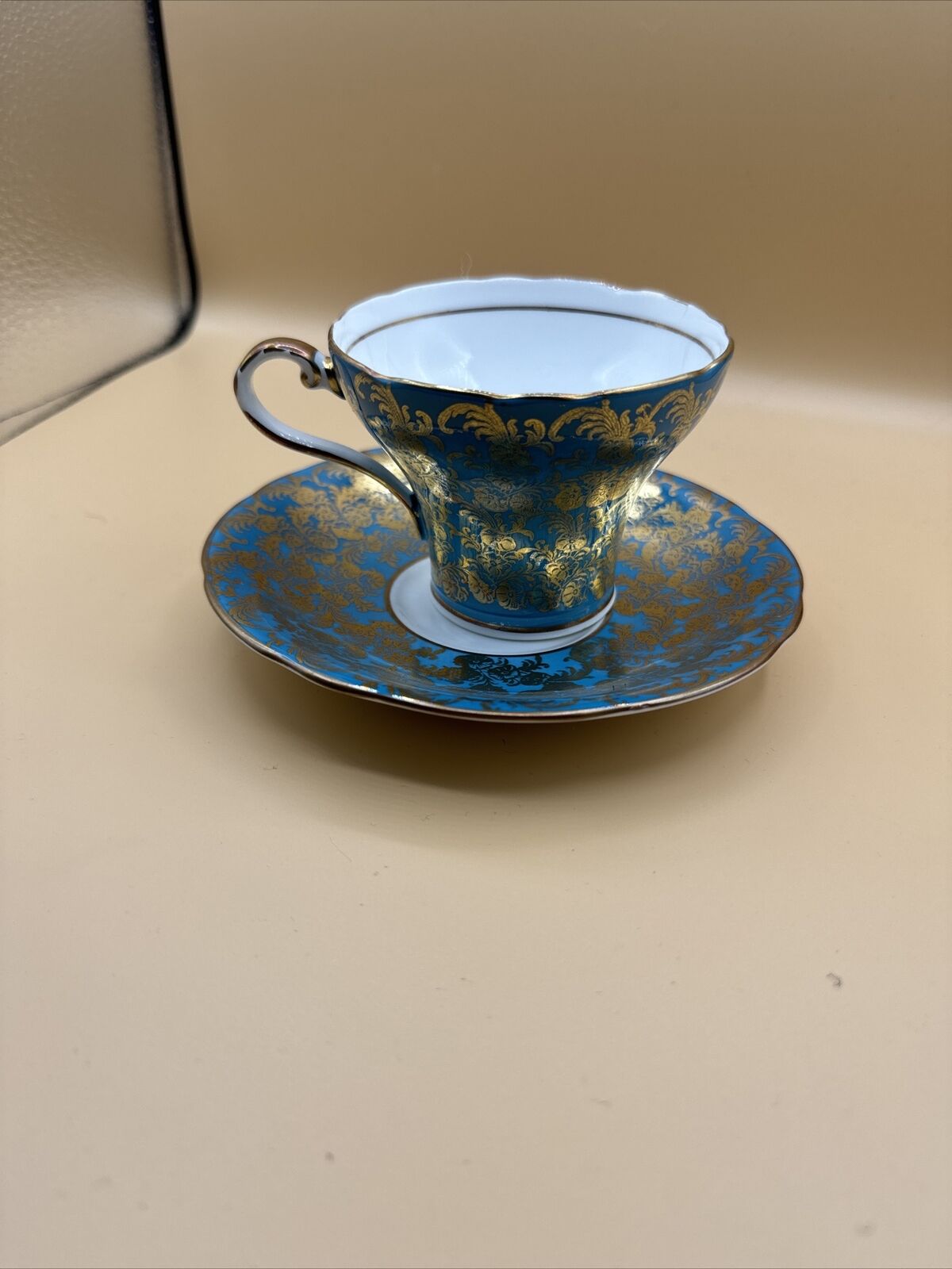 Exquisite Turquoise Aynsley Corsette Teacup and Saucer