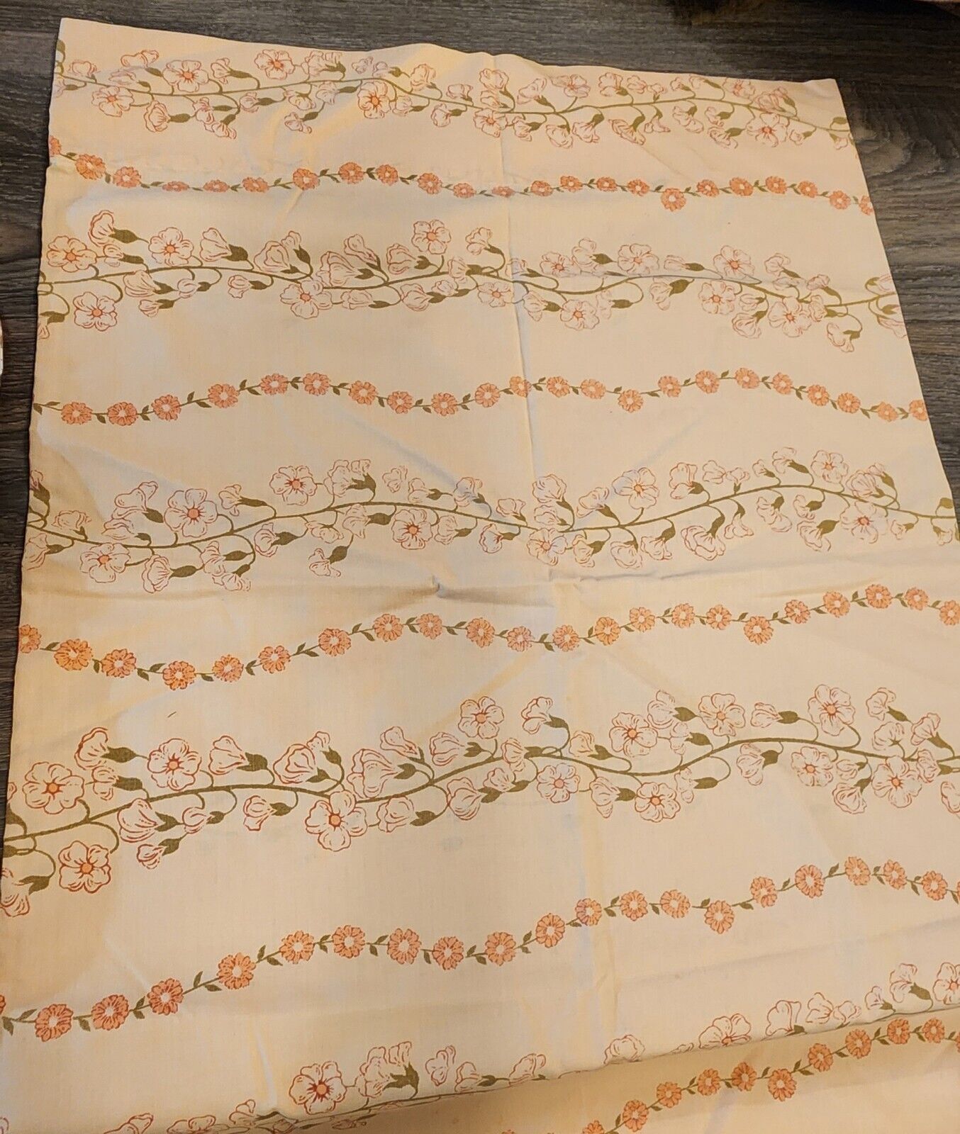 Vtg Lady Pepperell FULL Flat Sheet 1 Pillowcase No Iron Percale Peach Org Flower