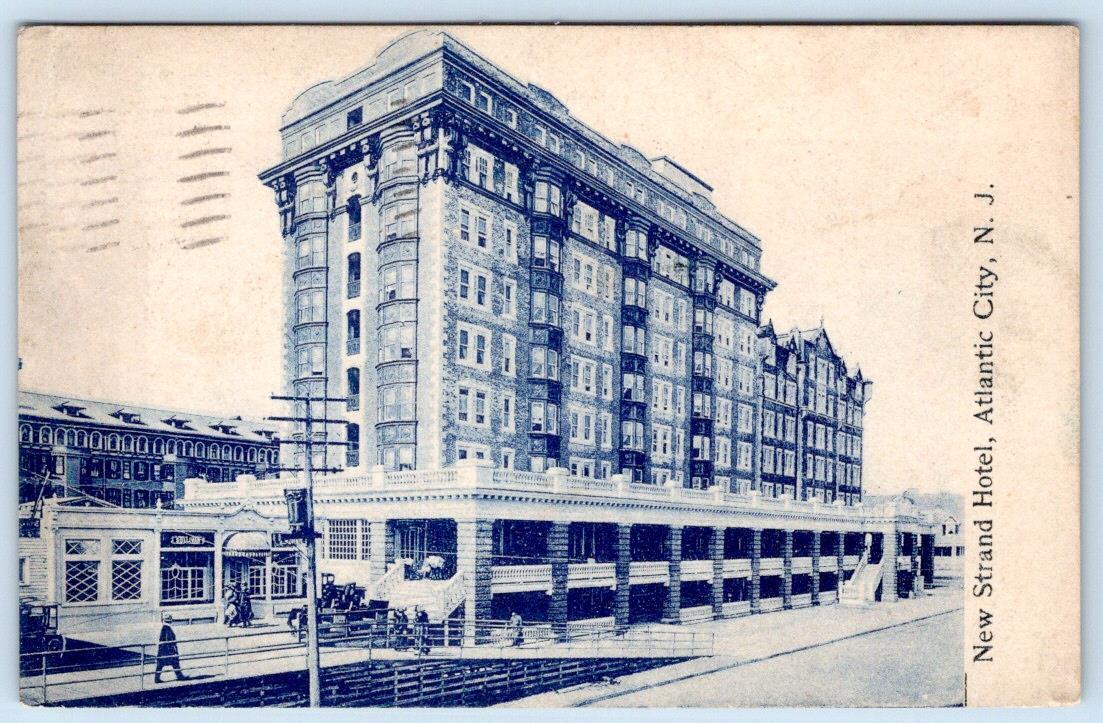 1911 NEW STRAND HOTEL BOARDWALK BLACK & WHITE ATLANTIC CITY NJ ANTIQUE POSTCARD