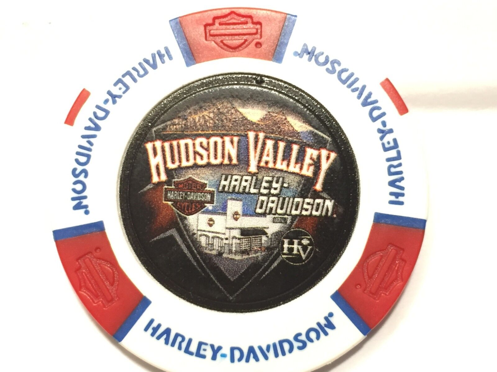 Harley Poker Chip   HUDSON VALLEY HD  NANUET, NY    RED, WHITE & BLUE