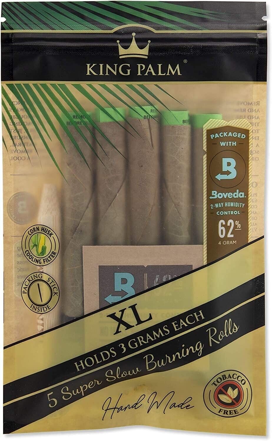 King Palm | XL Size | Natural | Organic Prerolled Palm Leafs | 5 Rolls