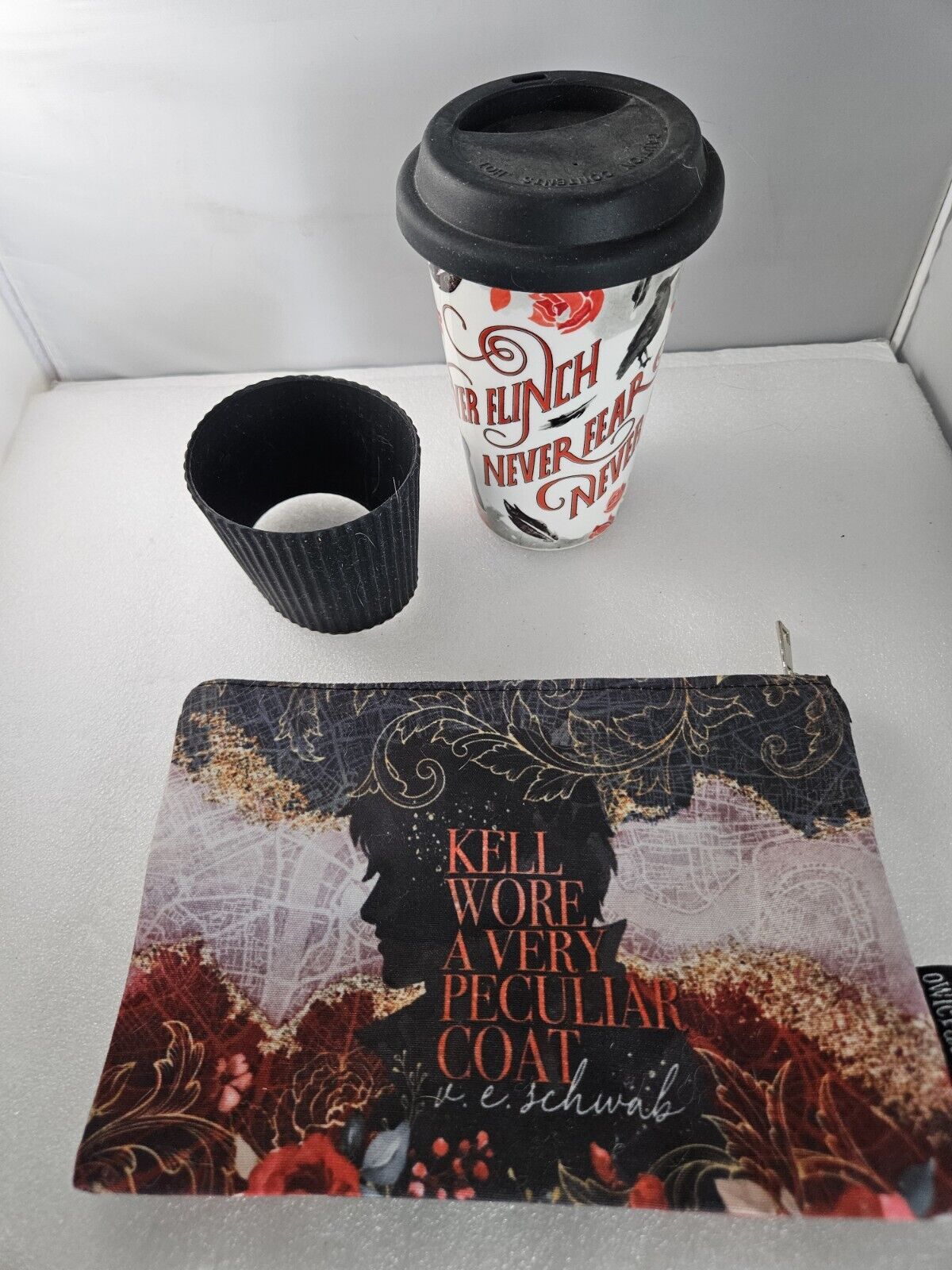 OwlCrate Nevernight Ceramic Travel Coffee Mug And Silicone Lid Red Roses, (J)