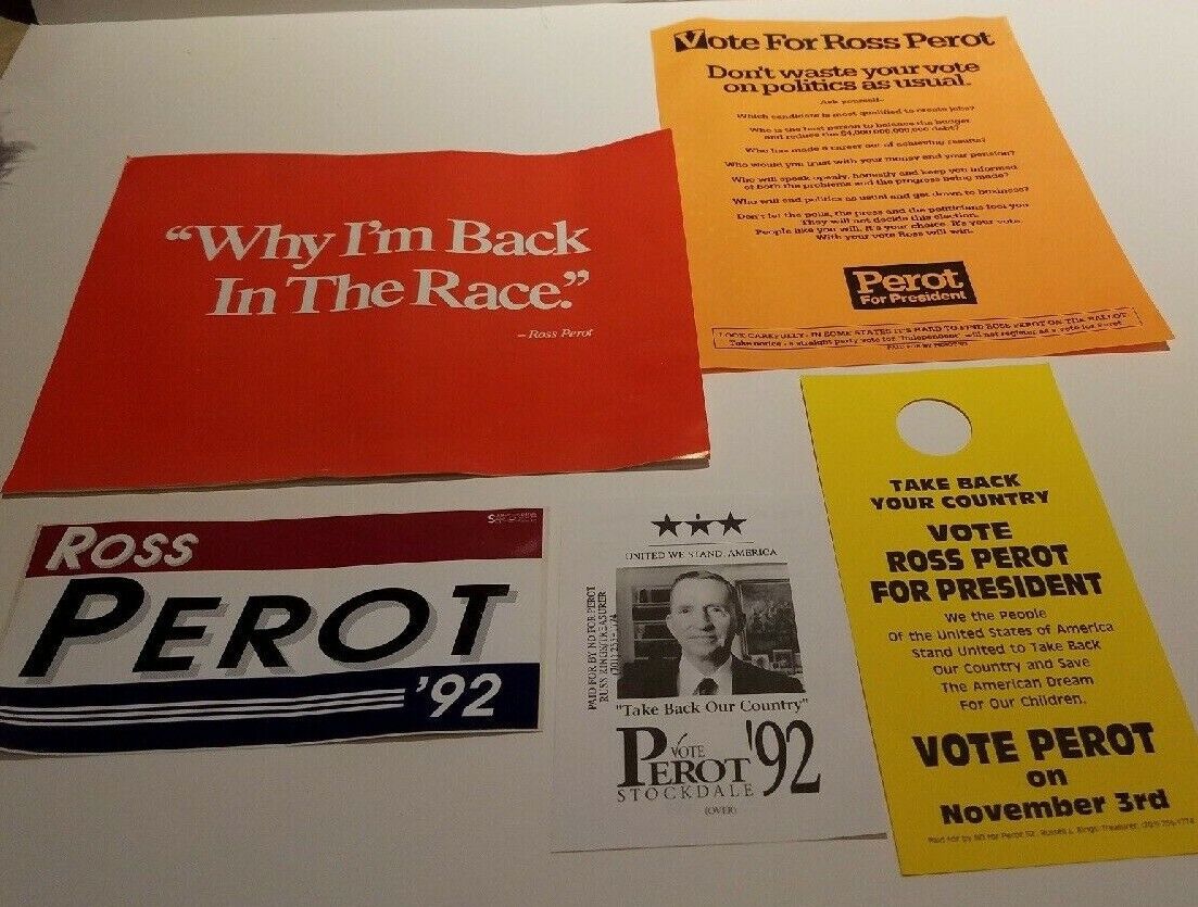Lot of 5, EXTREMELY RARE Ross Perot 1992 Presidential Election Memorabilia - NEW