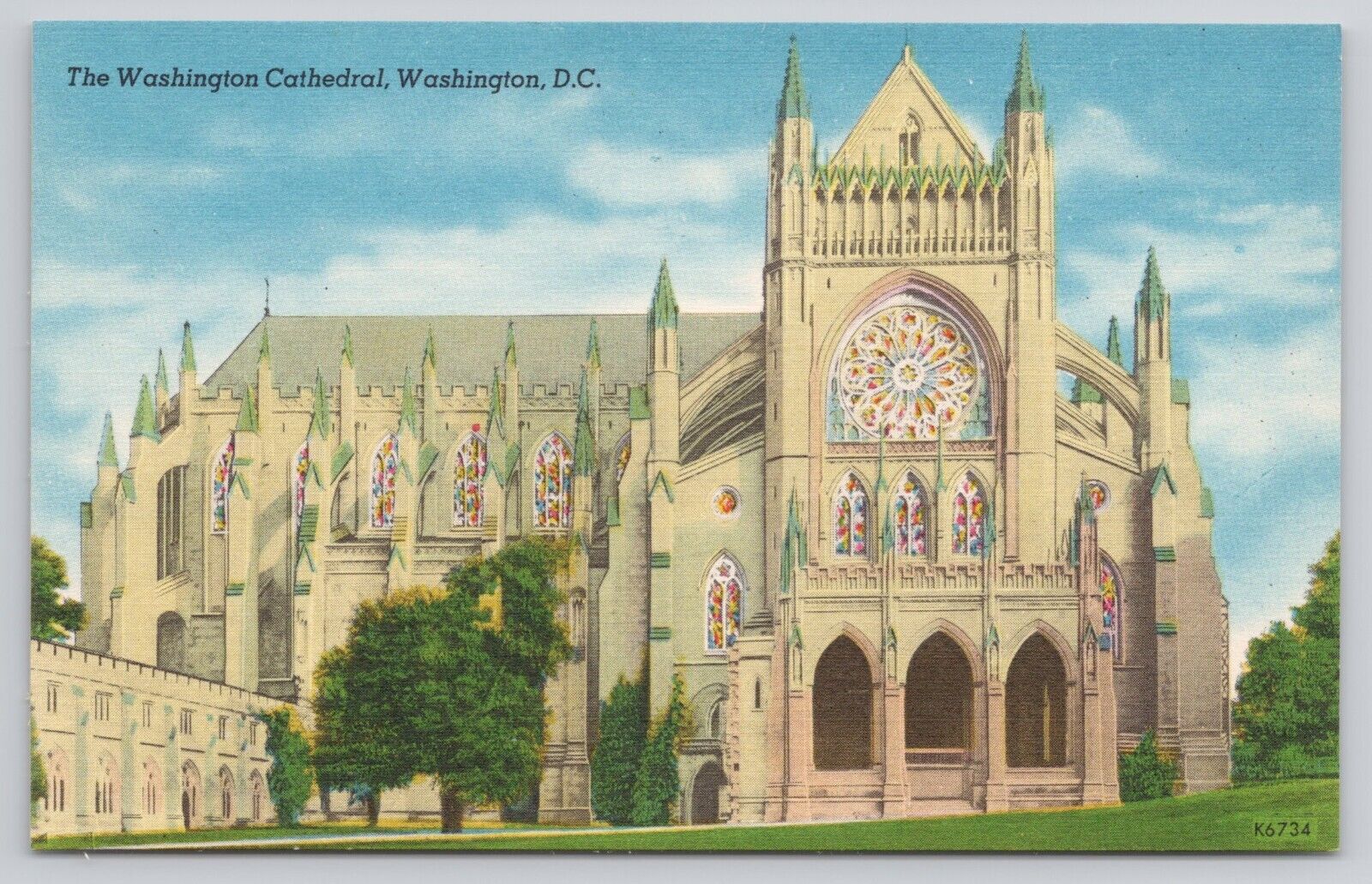 Washington DC Washington Cathedral Gothic Architecture Vintage Linen Postcard