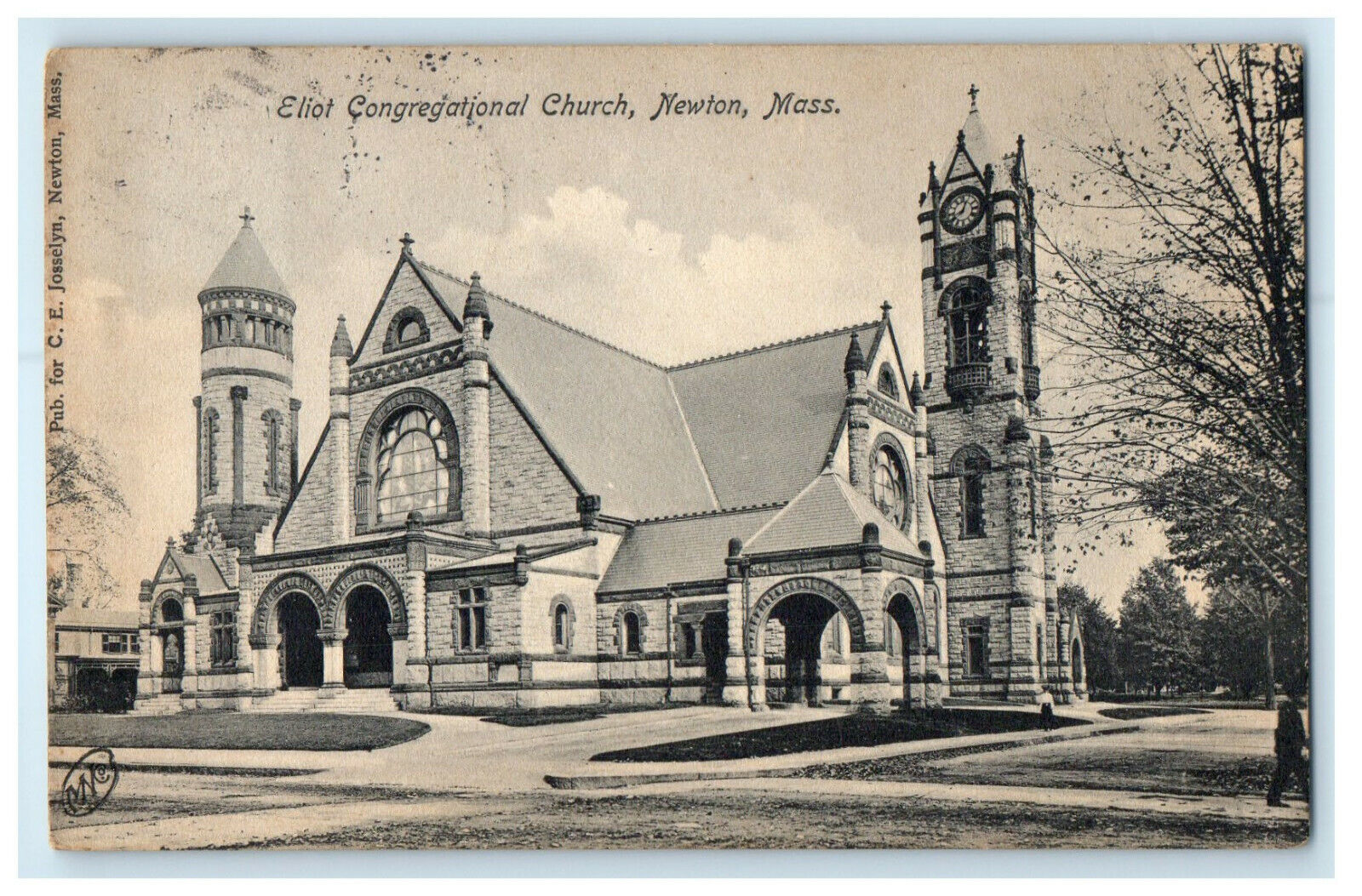 c1910 Eliot Congregational Church, Newton Massachusetts MA Postcard