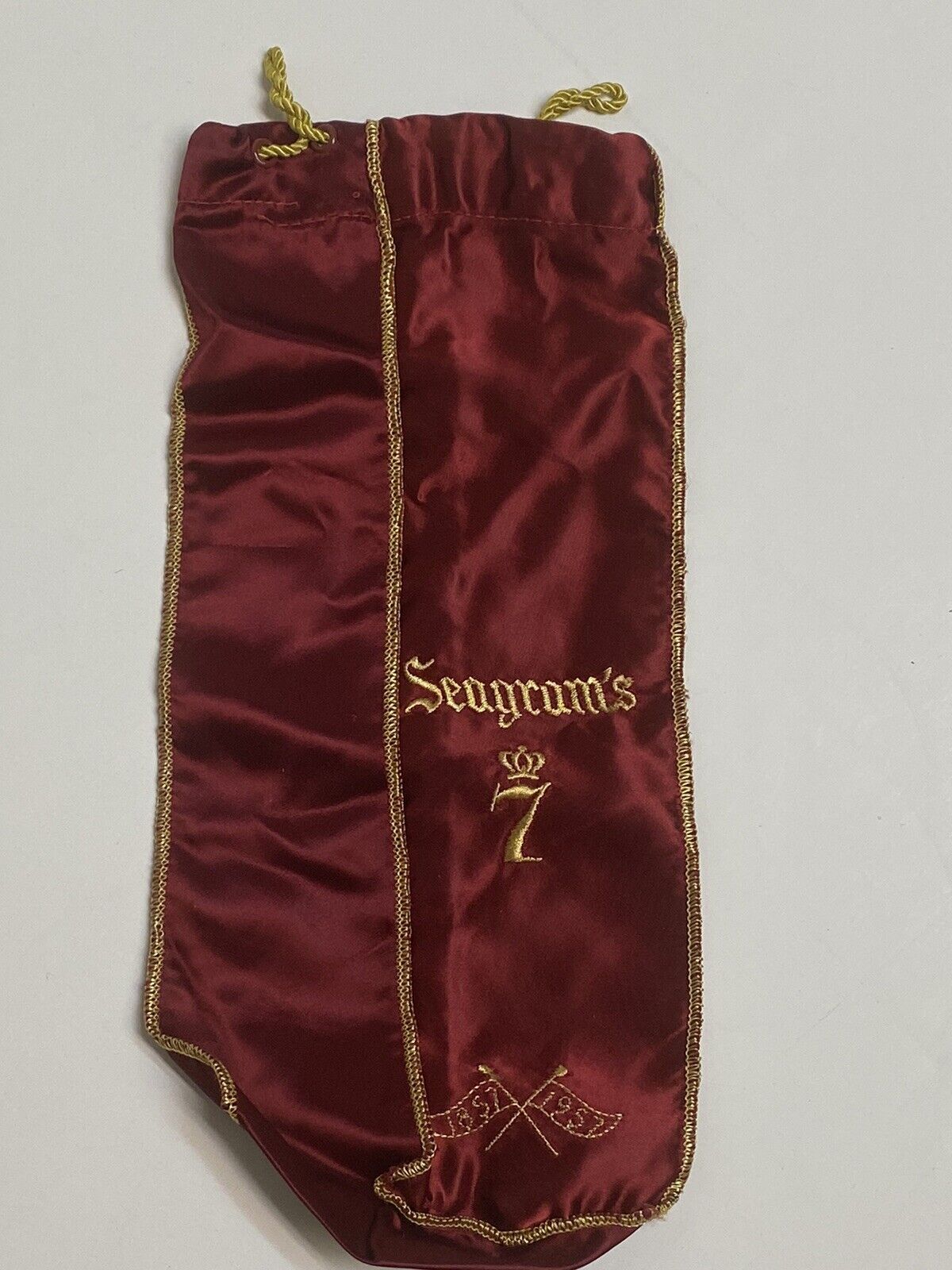 Vintage Seagram\'s 7 Red Satin with Gold Trim 1857-1957 Centennial Bottle Bag