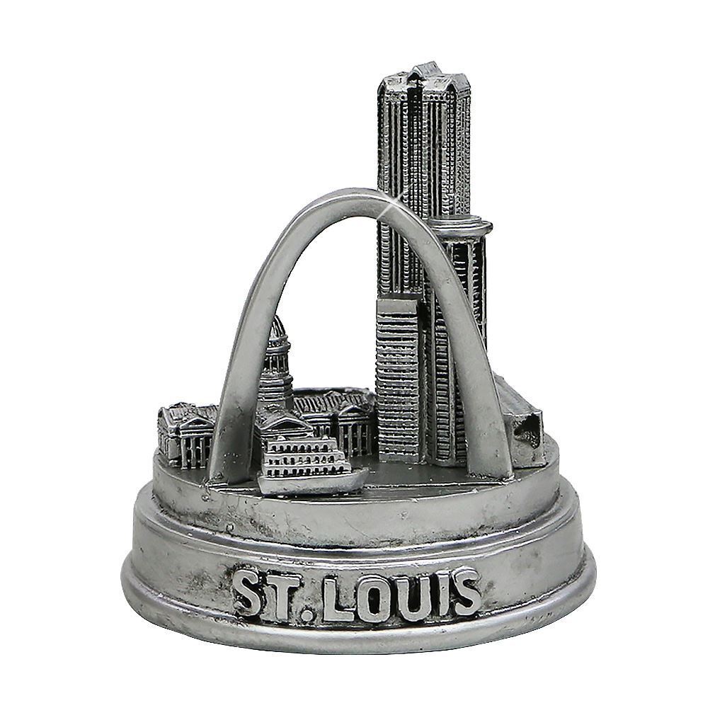 Silver 3D St. Louis Missouri Statue with Skyline and Gateway Arch 3 Inches