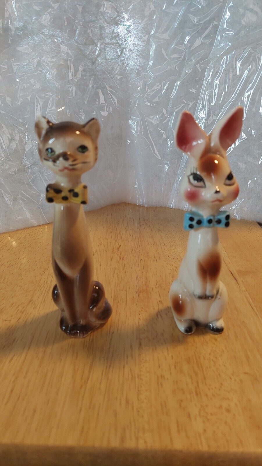 Vintage Porcelain Ceramic Bunny & Cat  Figurines.