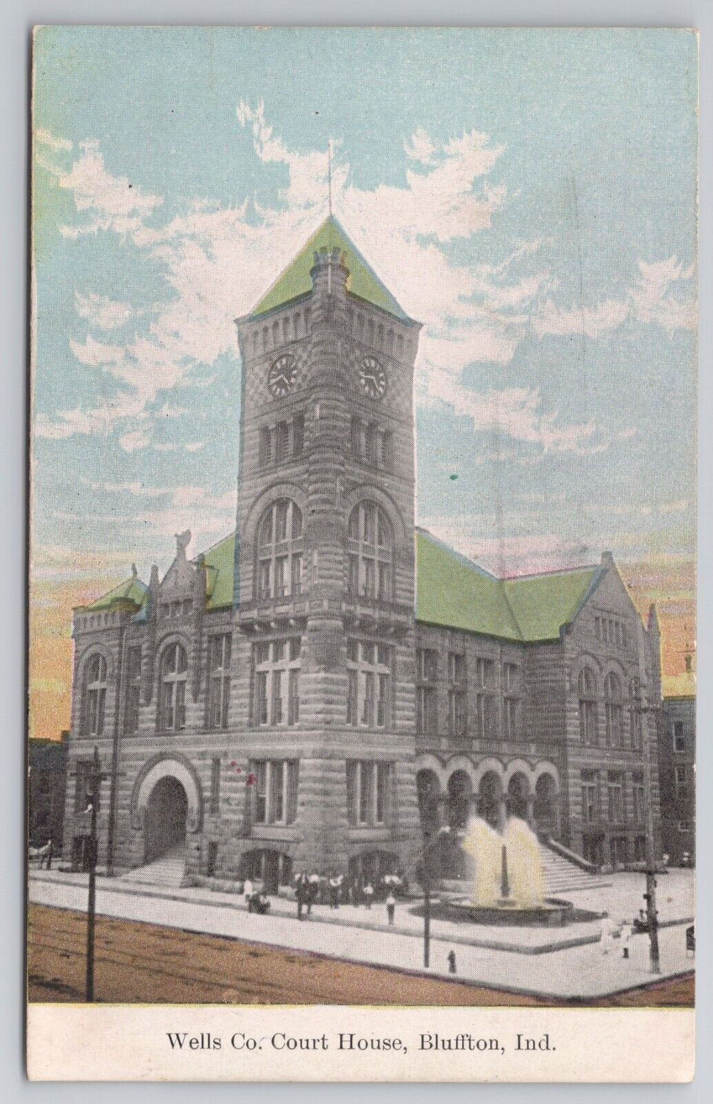1907-15  Postcard Wells Co Courthouse Bluffton IN