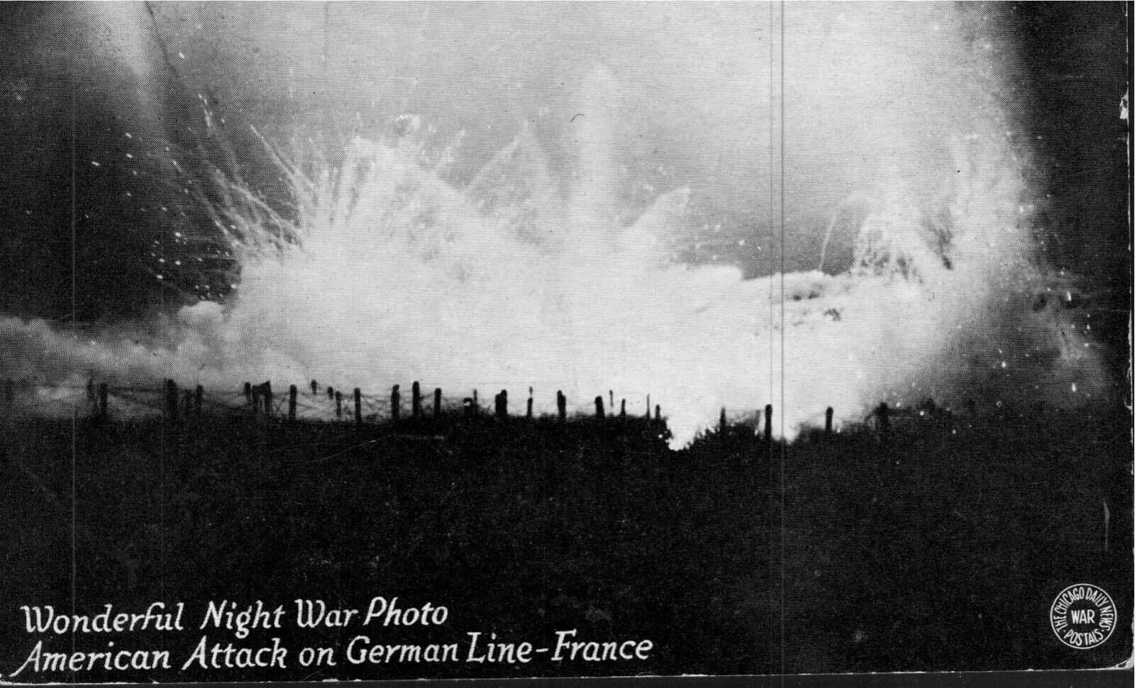 Postcard Wonderful Night Photo American Attack On German Line France [tt]