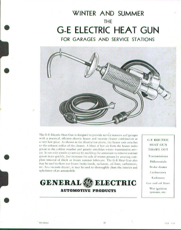 General Electric Heat Gun for Garages sell sheet 1938