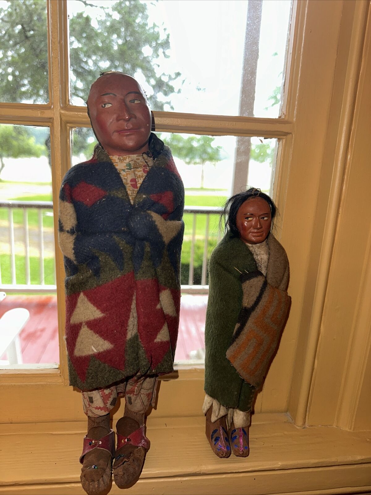 Vintage Native American Indian Skookum Dolls 2.        13”&10”