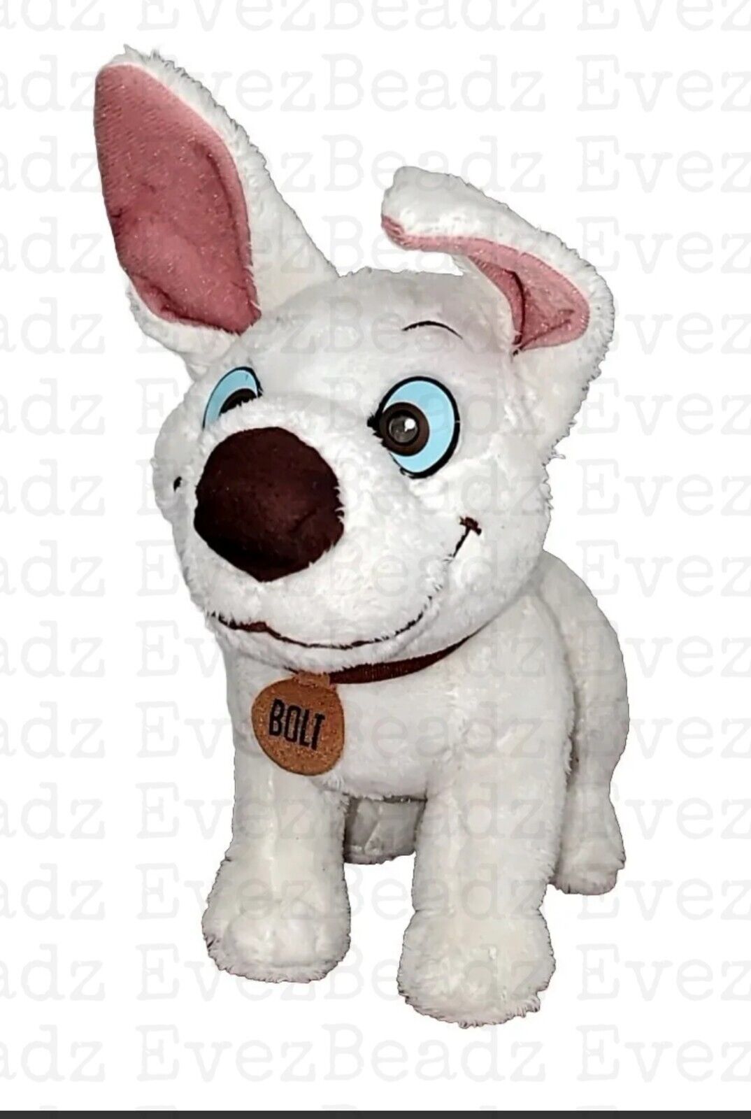 Vtg DISNEY BOLT Cartoon Movie White DOG Toy Plush Stuffed Animal NWC EVEZBEADZ 