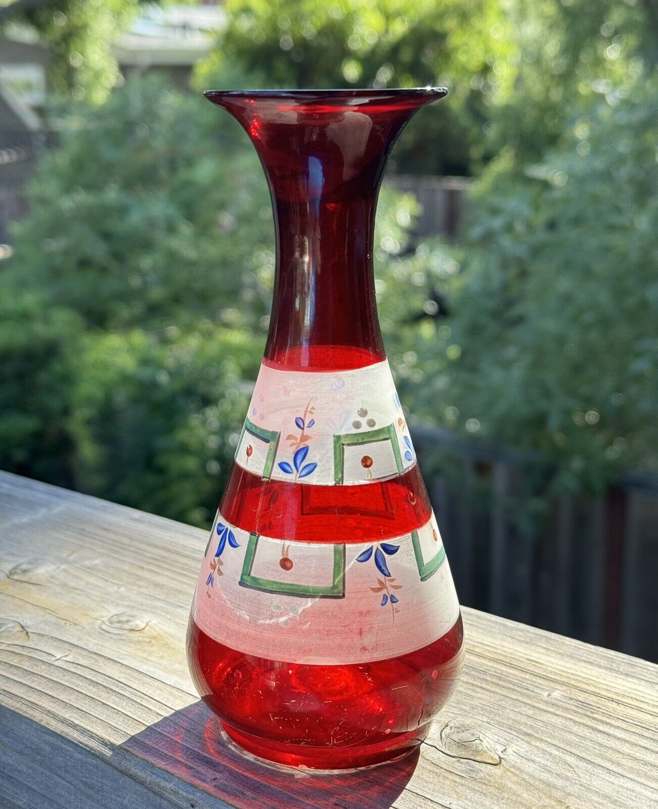 Vintage Bristol Type Ruby Red Bohemian Glass Vase H 6.25”