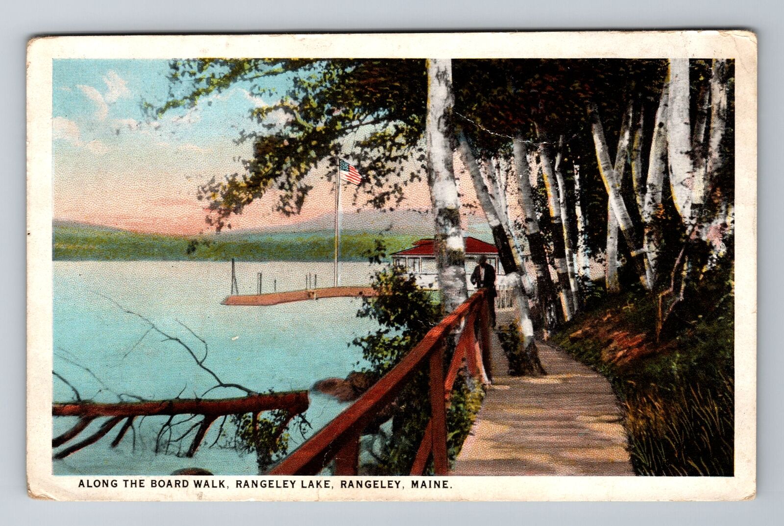 Rangeley ME-Maine, Along The Board Walk, Rangeley Lake, Vintage c1923 Postcard