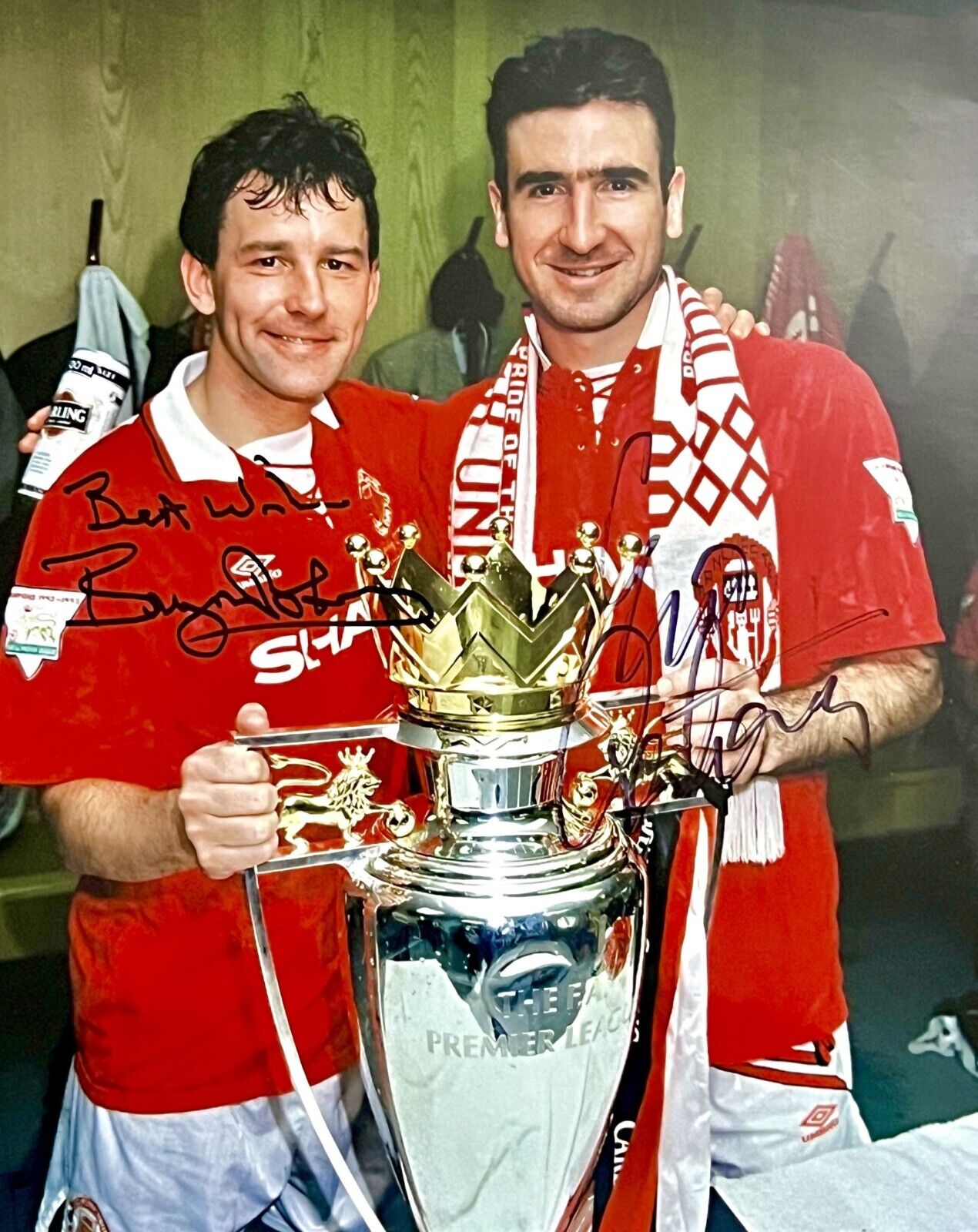 Hand Signed 8x10 photo ERIC CANTONA BRYAN ROBSON Manchester United FOOTBALL ICON